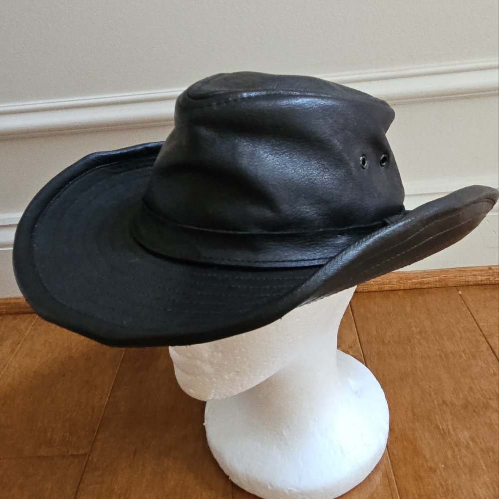 Vintage New York Hat & Cap Co black leather cowboy hat size M